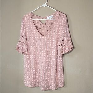 Stem & vine Blush Eyelet Women's Blouse SZ L